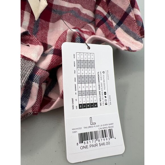 HUE Long Sleeve Plaid Nap Shirt Size Large Calming Rose Pink Preppy Academia NEW - Picture 4 of 6